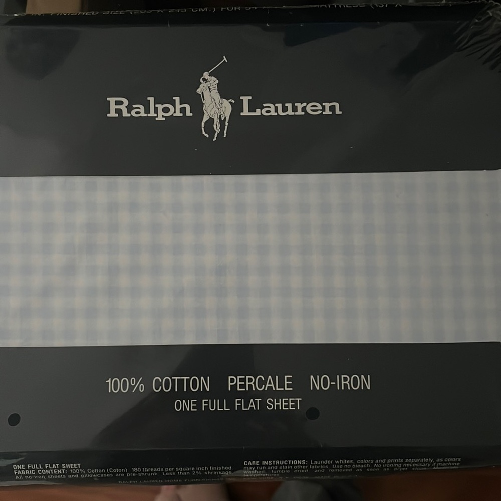 3 Ralph Lauren flat sheets blue gingham size FULL